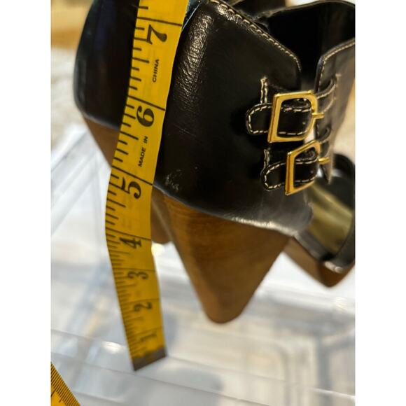 Steve Madden Black Open Toe Pumps chunky cork style 9.5 biker buckles y2k - Picture 8 of 8